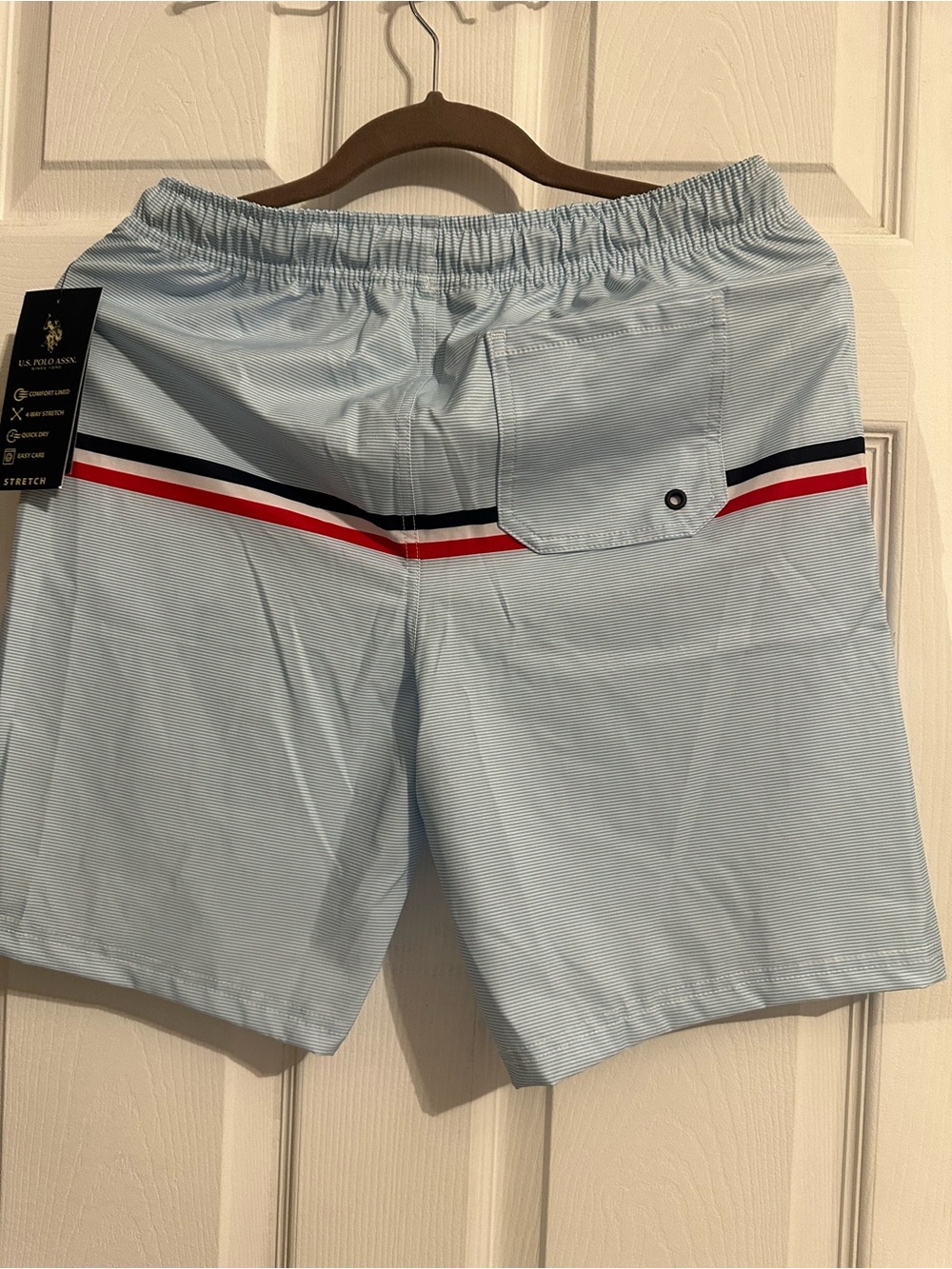 U.S. Polo Assn. Boys X-Large (14-16)Light Blue Striped Swim Trunks